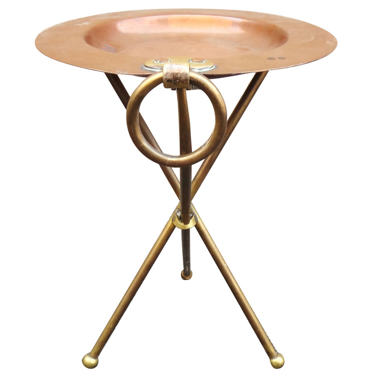 Chic 1960's Valenti Italian Brass and Copper Campaign Table For Sale