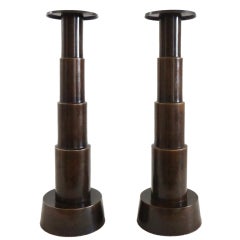 Pair of 1930's Machine Age Bronze Candle Holders