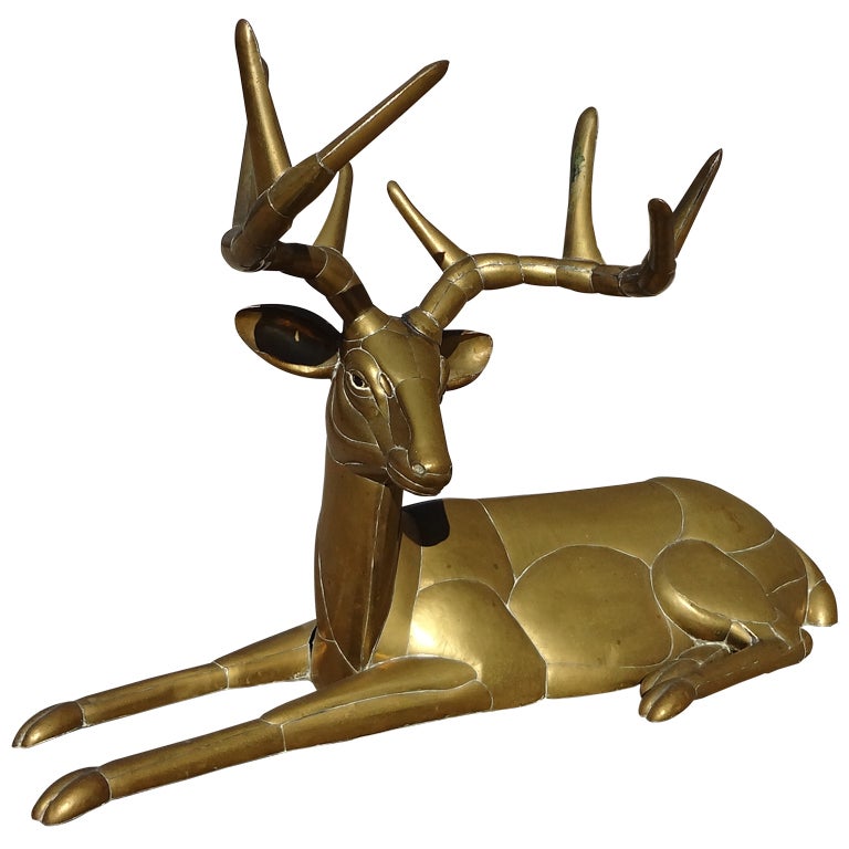 Large 1970's Sergio Bustamante Brass Stag For Sale
