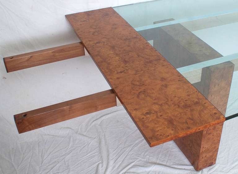 Large 1960s Custom Vladimir Kagan Burlwood and Chrome Dining Table

Table length with leaves: 132