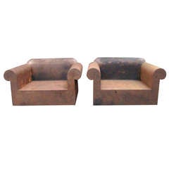 Large Pair of 1980's Steel Club Chairs After John Hutton 10