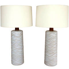 Tall Pair of 1950s Martz Art Pottery Table Lamps