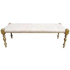 Vintage 1950's Anglo-Indian Upholstered Brass Bench