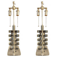 Pair of 1970s Lucite Table Lamps after Karl Springer
