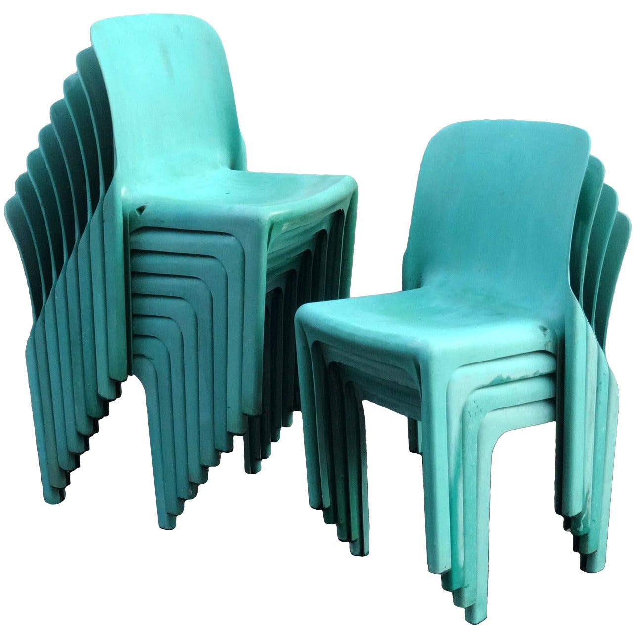 Vibrant Set of Twelve 1970s Italian Vico Magistretti Chairs for Artemide