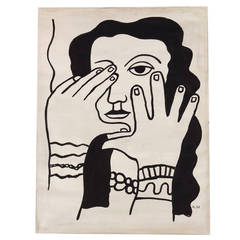 Graphic 1950's Gouache Painting After Fernand Leger