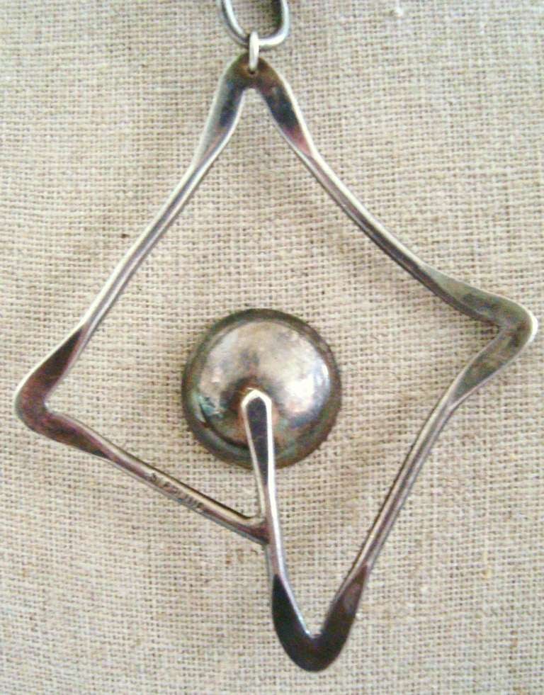 American Modernist 1950's Ed Wiener Sterling Silver and Pearl Pendant For Sale