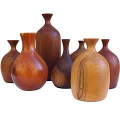 Set of Seven 1970s Studio Made Turned Wood Vases