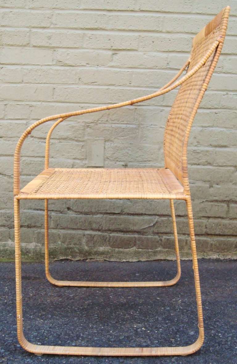 American Set of Four 1970s Harvey Probber Woven Rattan Dining Chairs