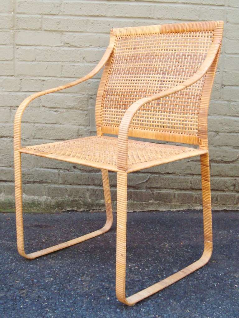 Set of Four 1970s Harvey Probber Woven Rattan Dining Chairs In Excellent Condition In Washington, DC