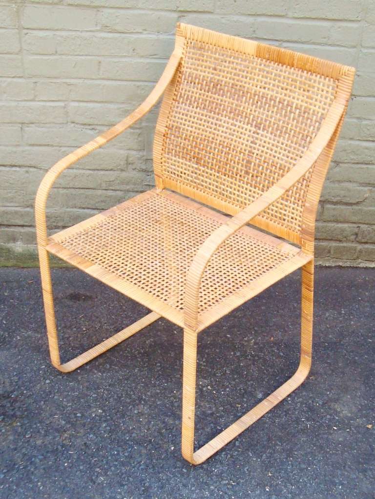 Late 20th Century Set of Four 1970s Harvey Probber Woven Rattan Dining Chairs