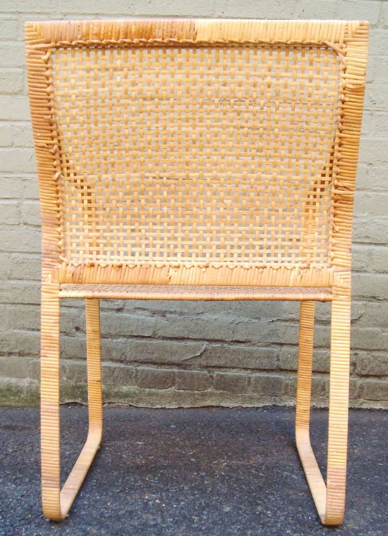 Set of Four 1970s Harvey Probber Woven Rattan Dining Chairs 1