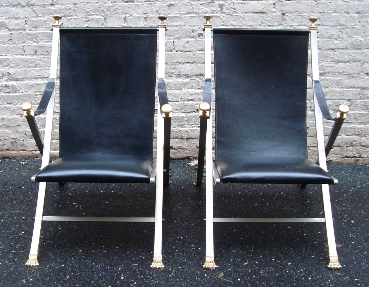 Fabulous Pair of 1960s Steel and Leather Italian Campaign Chairs In Excellent Condition For Sale In Washington, DC