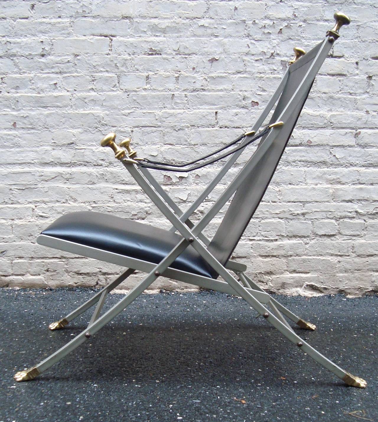 Mid-20th Century Fabulous Pair of 1960s Steel and Leather Italian Campaign Chairs For Sale