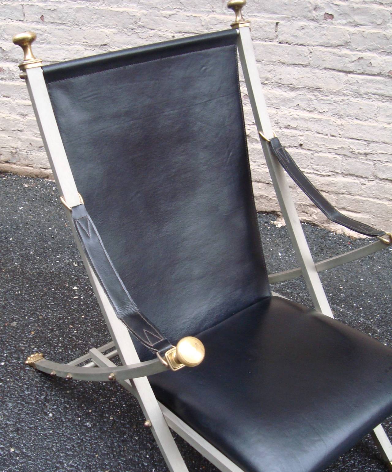 Fabulous Pair of 1960s Steel and Leather Italian Campaign Chairs For Sale 2