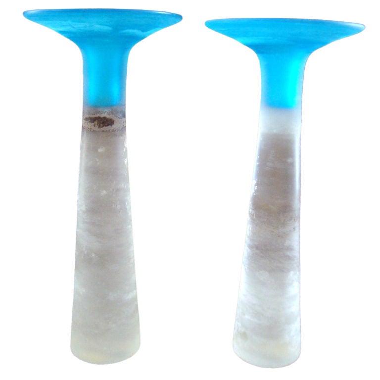 Monumental Pair of Cenedese Murano Glass Candle Holders