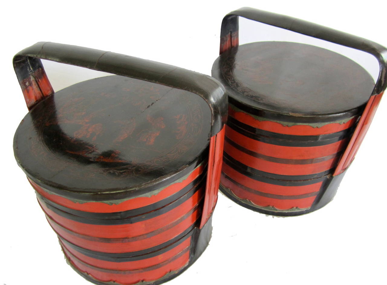 Asian Pair of Chinese Food Baskets For Sale
