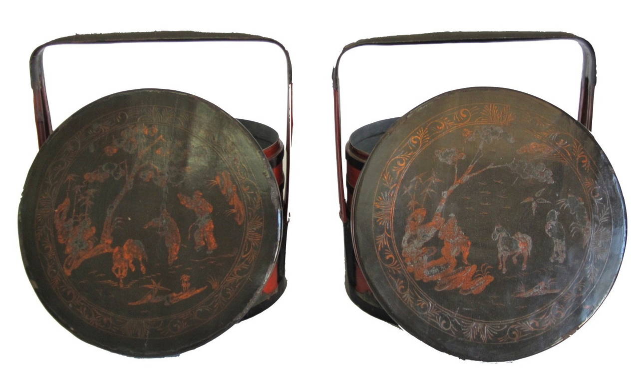 Folk Art Pair of Chinese Food Baskets For Sale