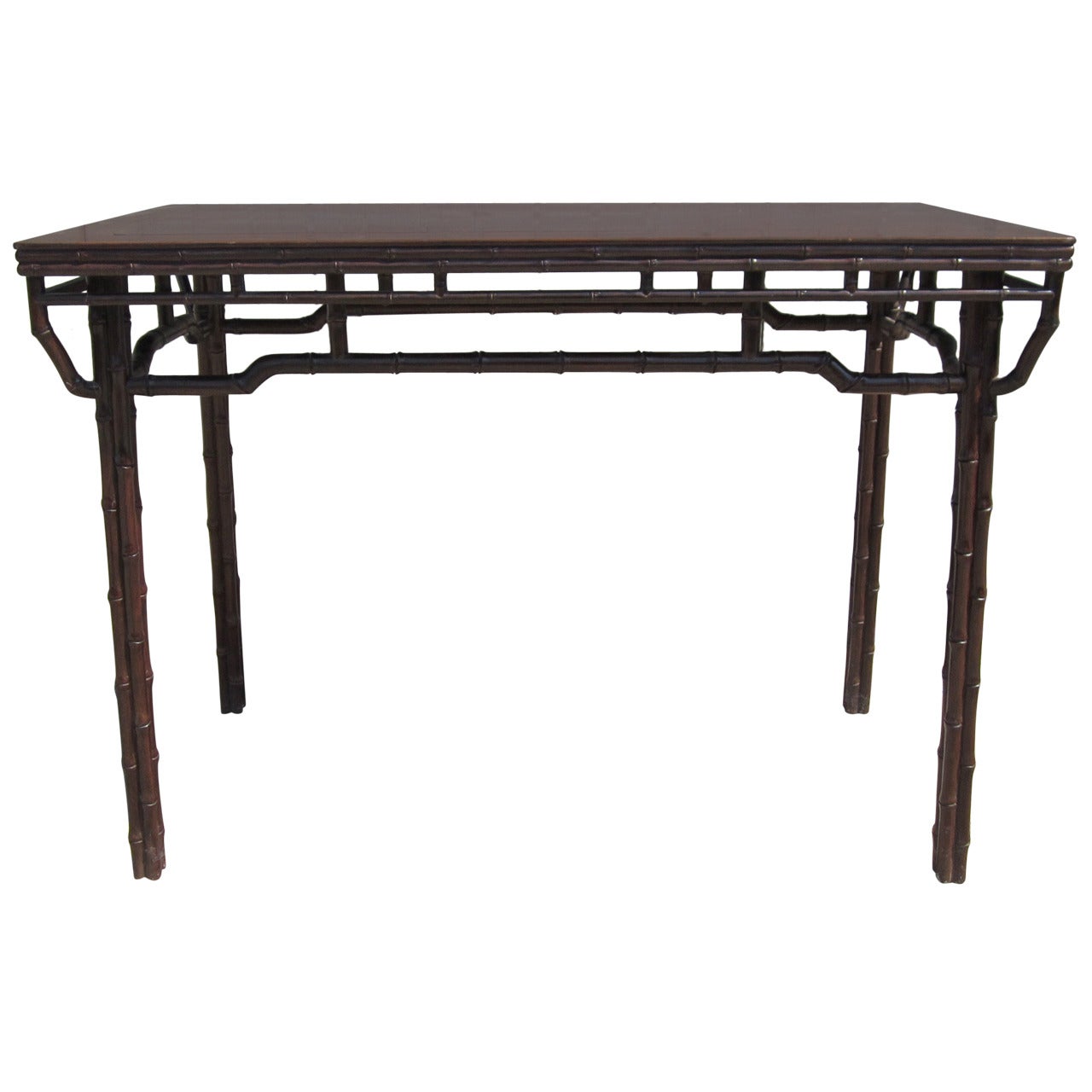 19th Century Chinese Carved Faux Bamboo Console Table 