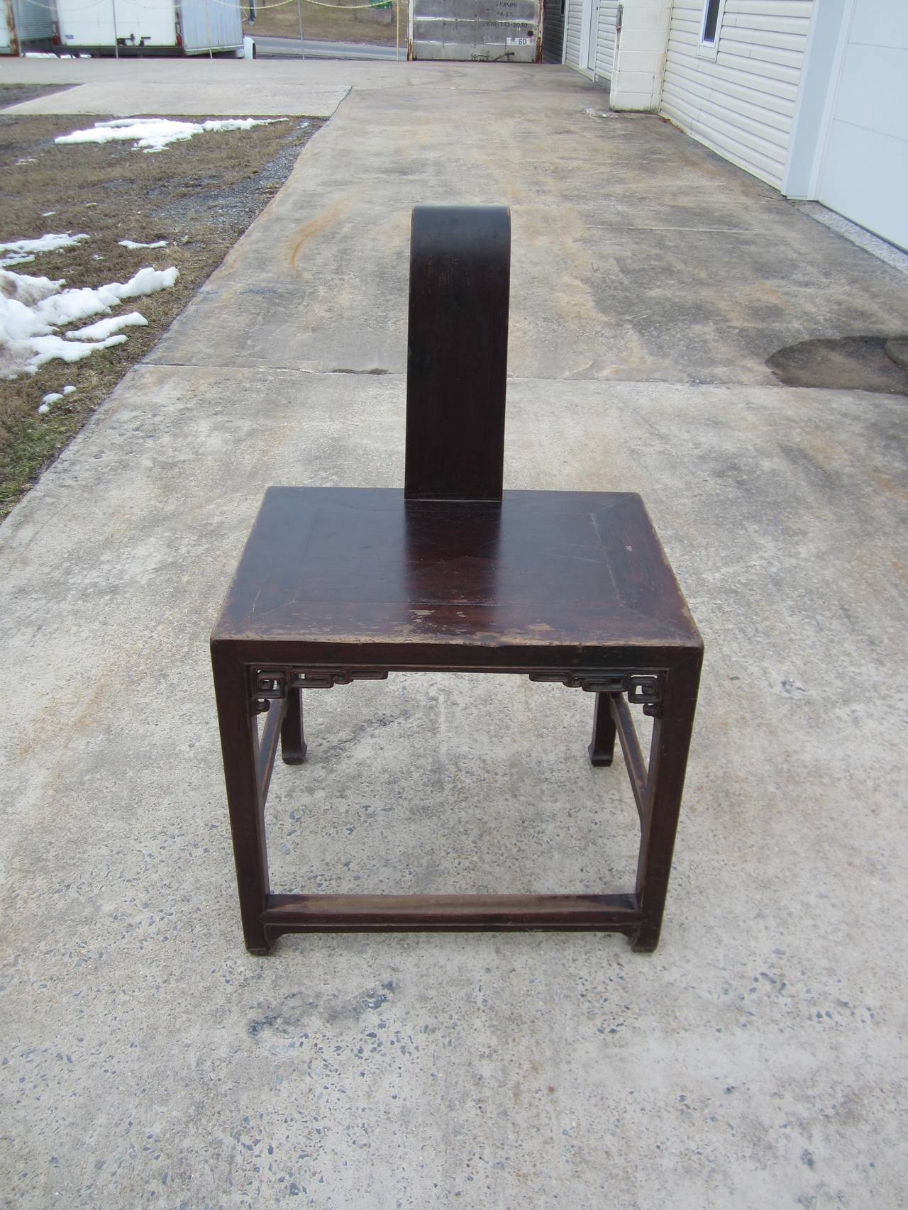 20th Century Rare Chinese Stool with Scrolling Back Splat For Sale