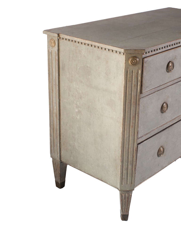 Grey Painted Gustavian Three-Drawer Commode at 1stDibs