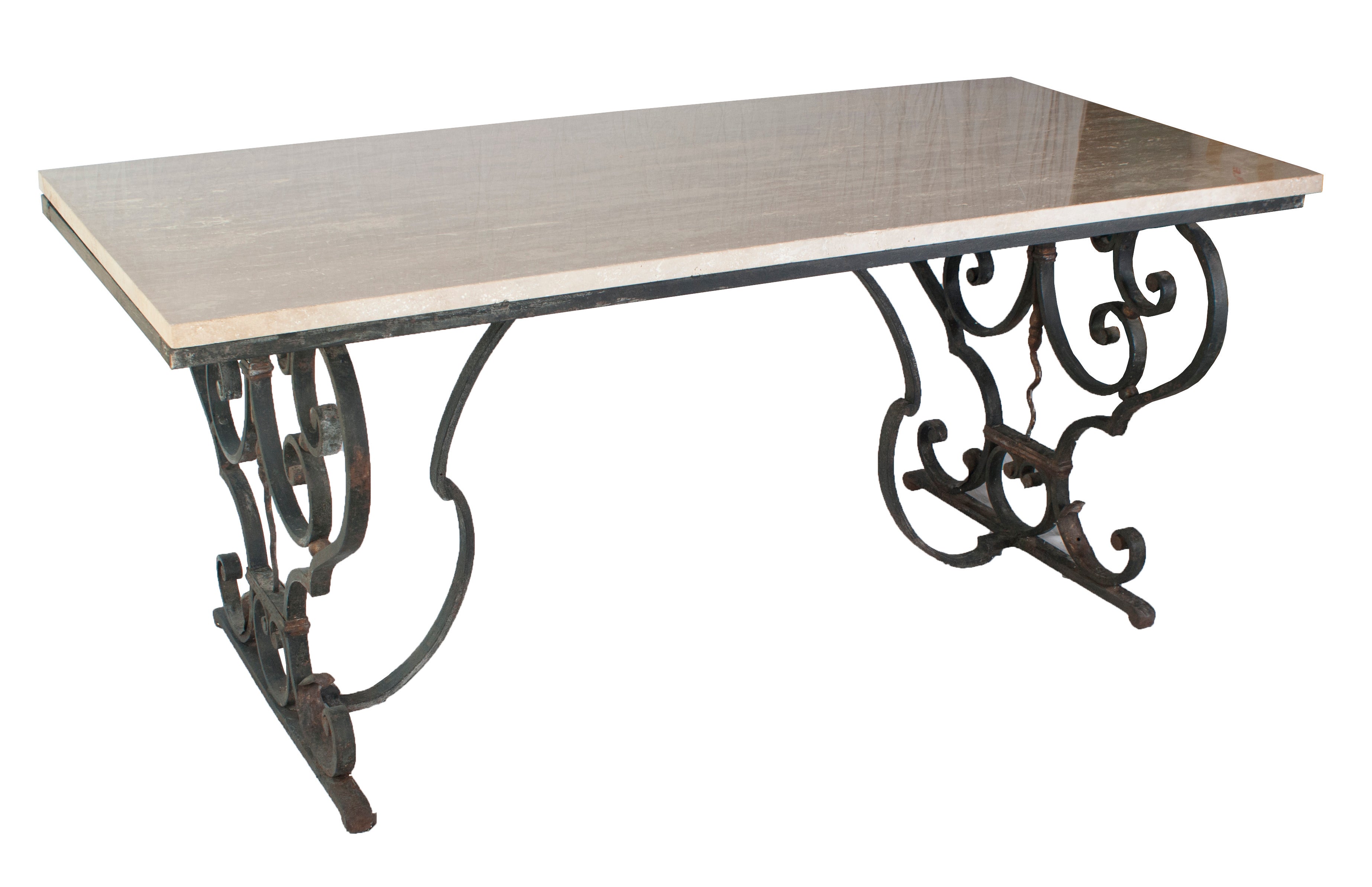 Cast Iron Table with a Granite Top For Sale