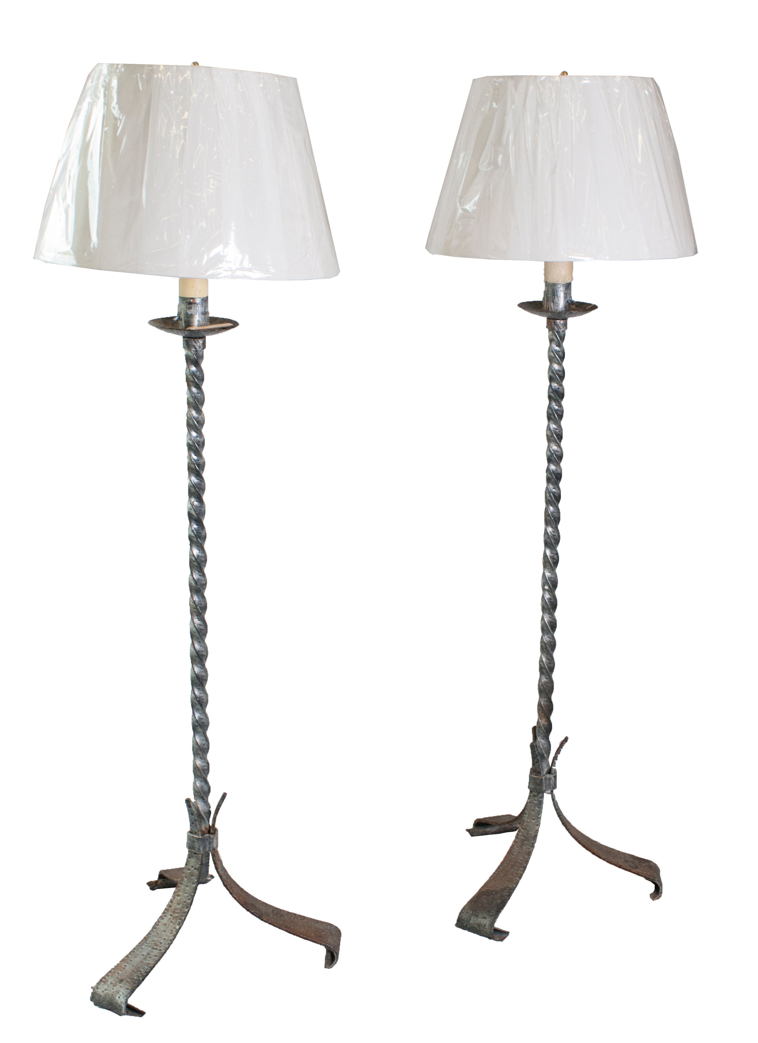 Pair of Silver Plated Twisted Column Floor Lamp