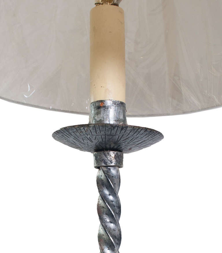 Spanish Pair of Silver Plated Twisted Column Floor Lamp