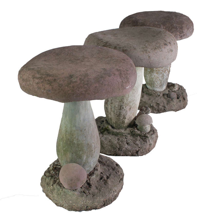 Mid-20th Century Set of Three Faux Bois Garden Stools in The Form of Mushrooms