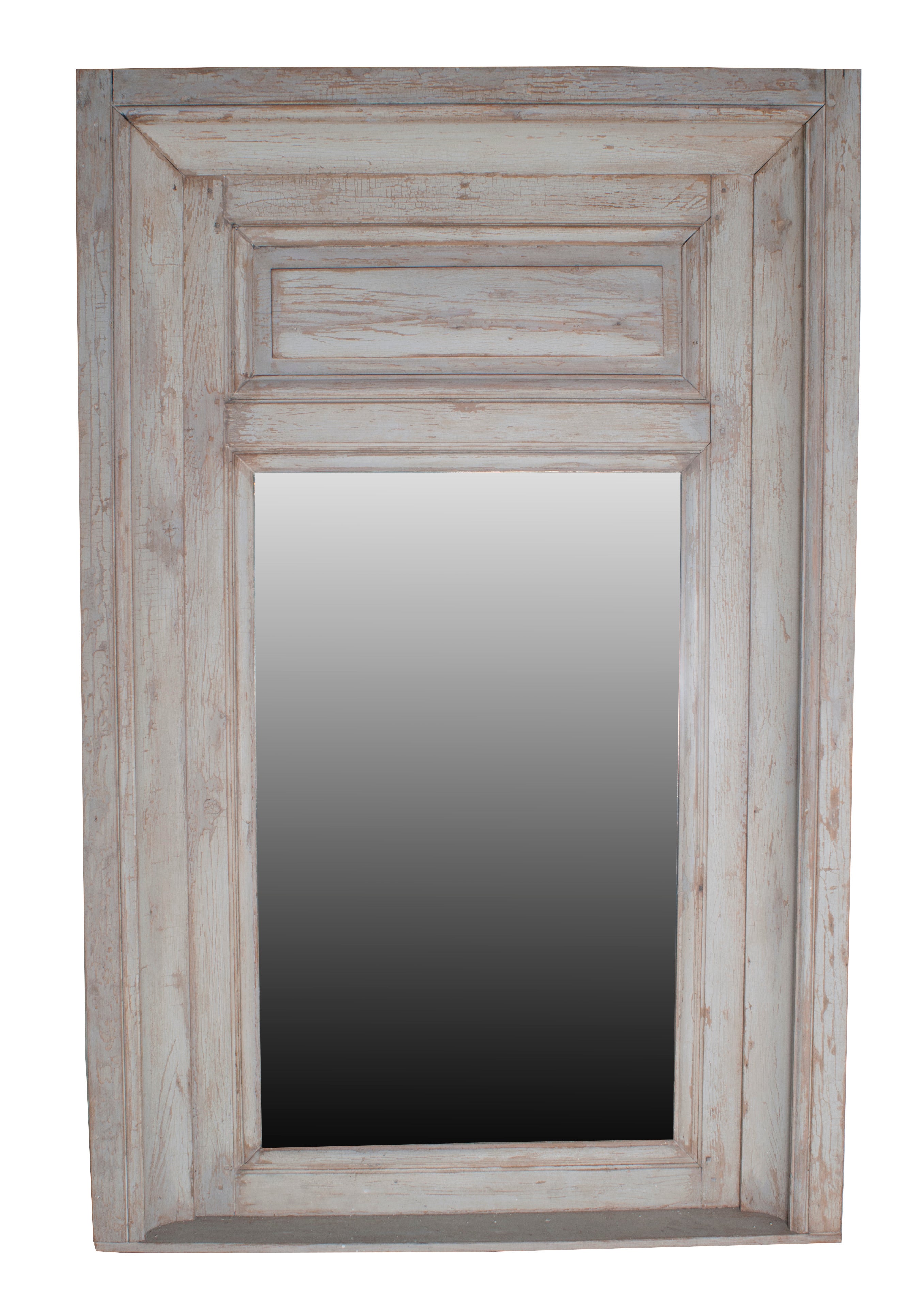 Grey Painted Carved Wood Trumeau Mirror