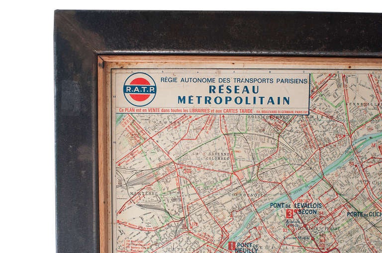 A Double Faces Paris Metro Map in its Original Metal Frame.
