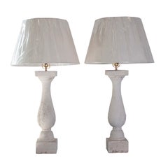 Pair of Composite Stone Baluster Table Lamps with Lichen