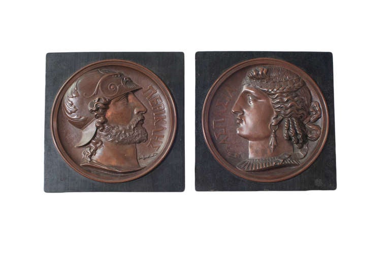 A Pair of Bronze Bas Relief of Greek God and Goddess