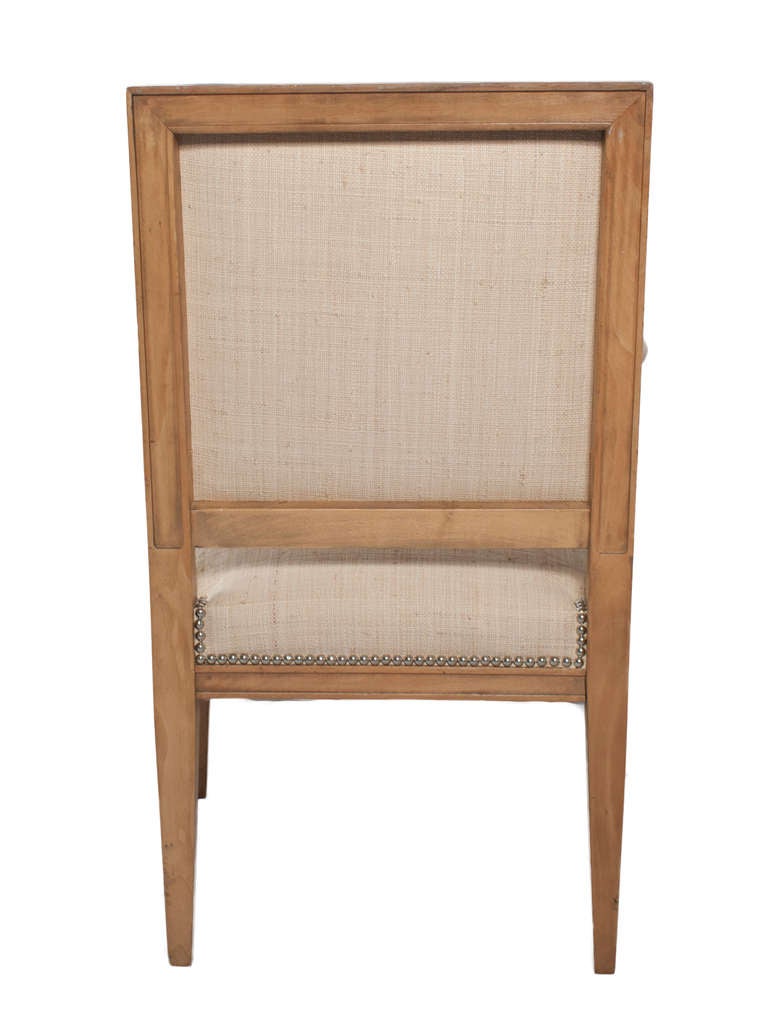 French Pair of Louis XVI Style Square Back Light Walnut Fauteuils Recovered in Raffia