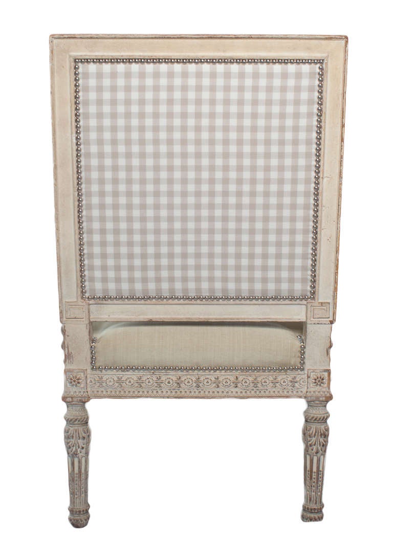 Pair of Unusual Large Square Back Louis XVI Style Fauteuils In Excellent Condition In Washington, DC