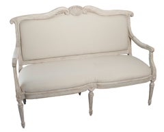 Cream Painted Italian Settee with Carved Wood Shell Decoration Back