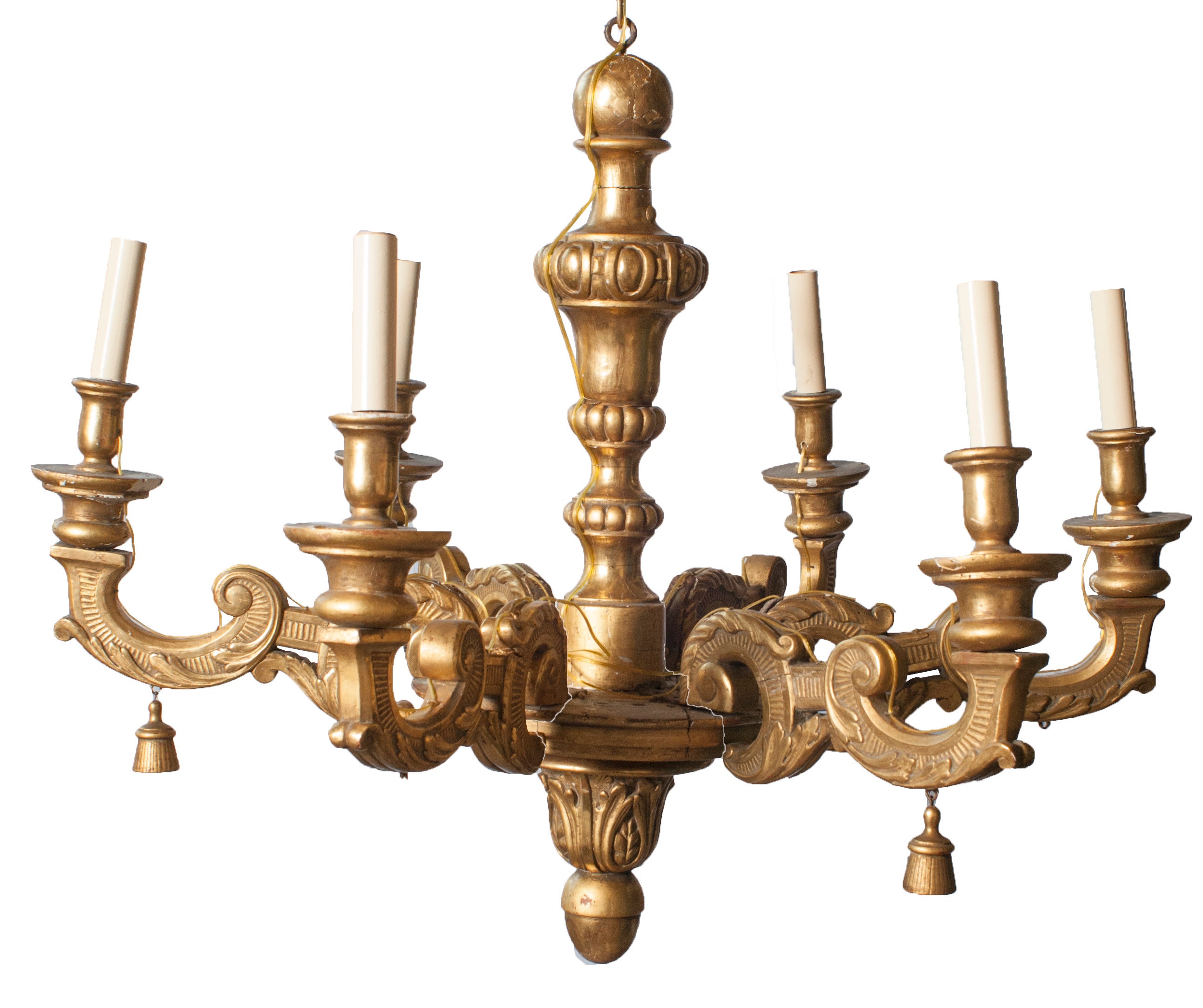 Gilt Carved Wood Six-Arm Chandelier