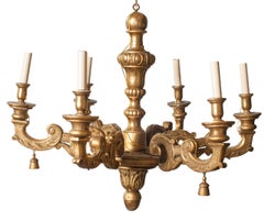 Vintage Gilt Carved Wood Six-Arm Chandelier