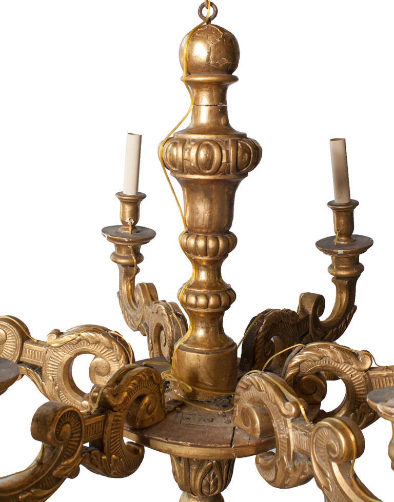 Louis XVI Gilt Carved Wood Six-Arm Chandelier For Sale