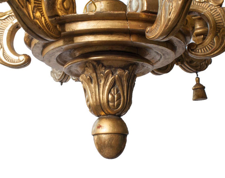 French Gilt Carved Wood Six-Arm Chandelier For Sale