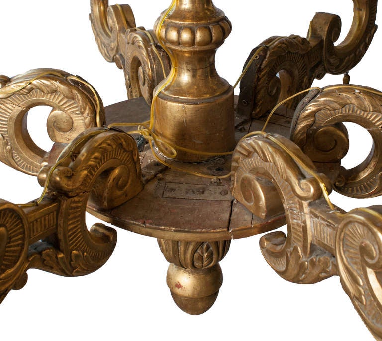 Gilt Carved Wood Six-Arm Chandelier In Fair Condition For Sale In Washington, DC