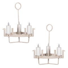 A Pair of Painted Three Arm Chandeliers 2