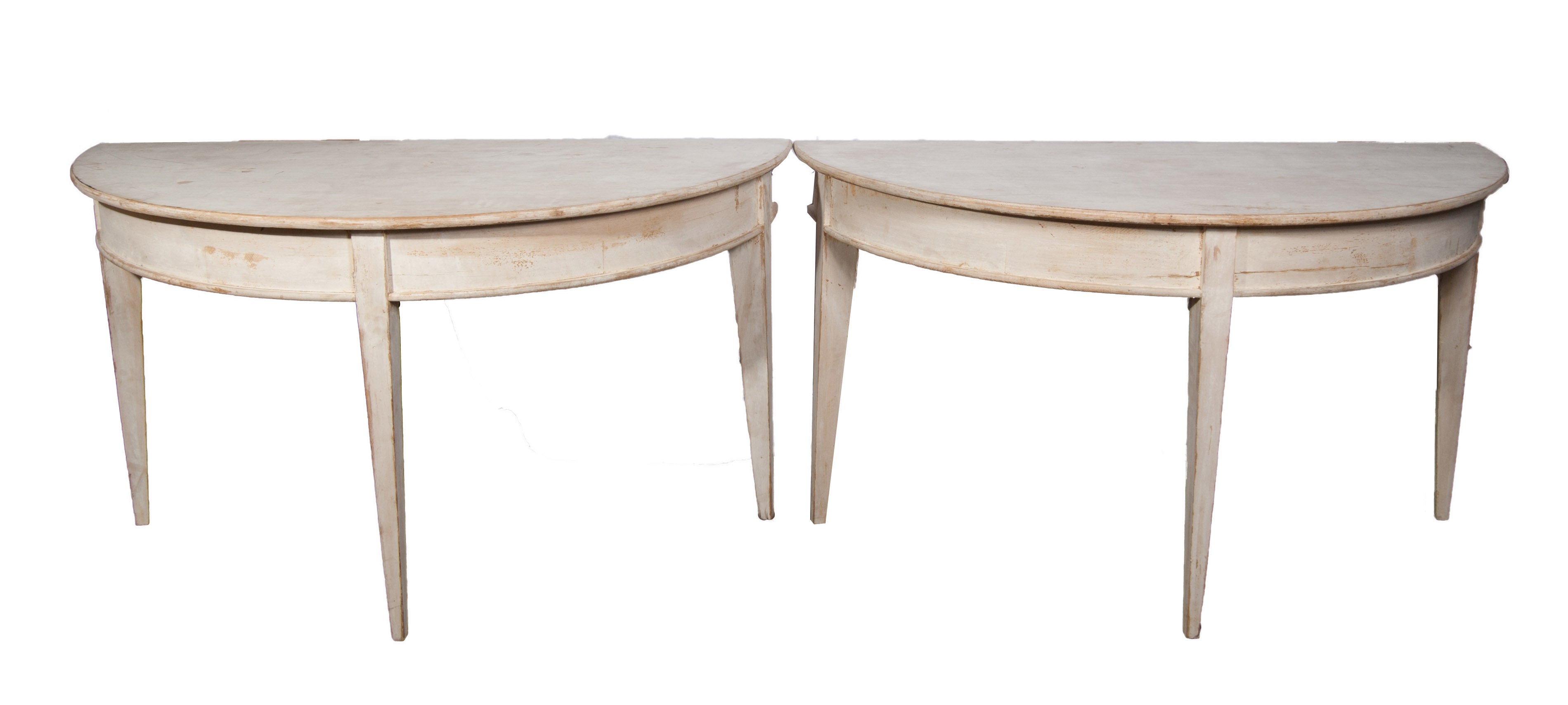 Pair of Large Painted Demi Lune Tables