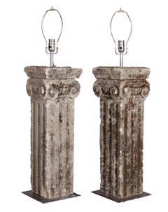 Pair of Stone Column Table Lamps