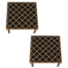 Pair of Small Tables Black Background with Gold Vintage Pair of Small Tables Black Background with Gold