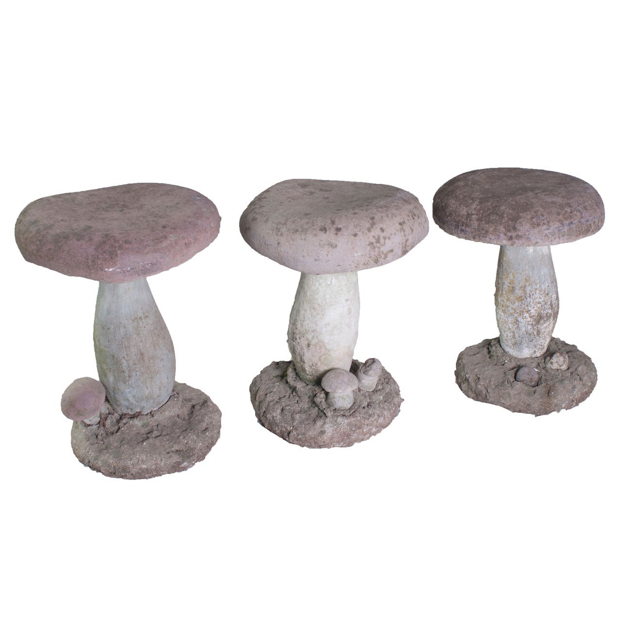 Set of Three Faux Bois Garden Stools in The Form of Mushrooms