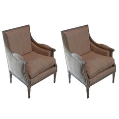 Pair of Painted Louis XVI Bergeres with a Loose Cushion Seat