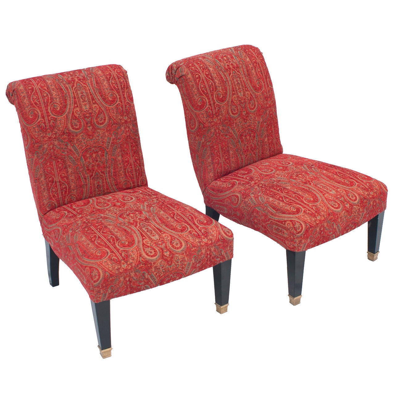 Pair of "Jansen" Slipper Chairs with Brass Caster Legs