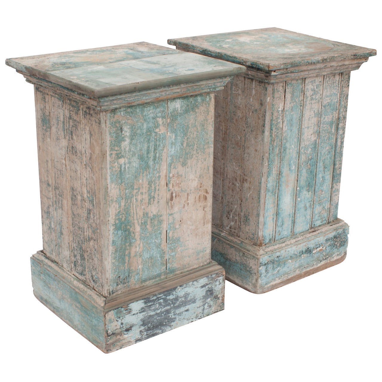 Pair of Painted Blue Pedestals