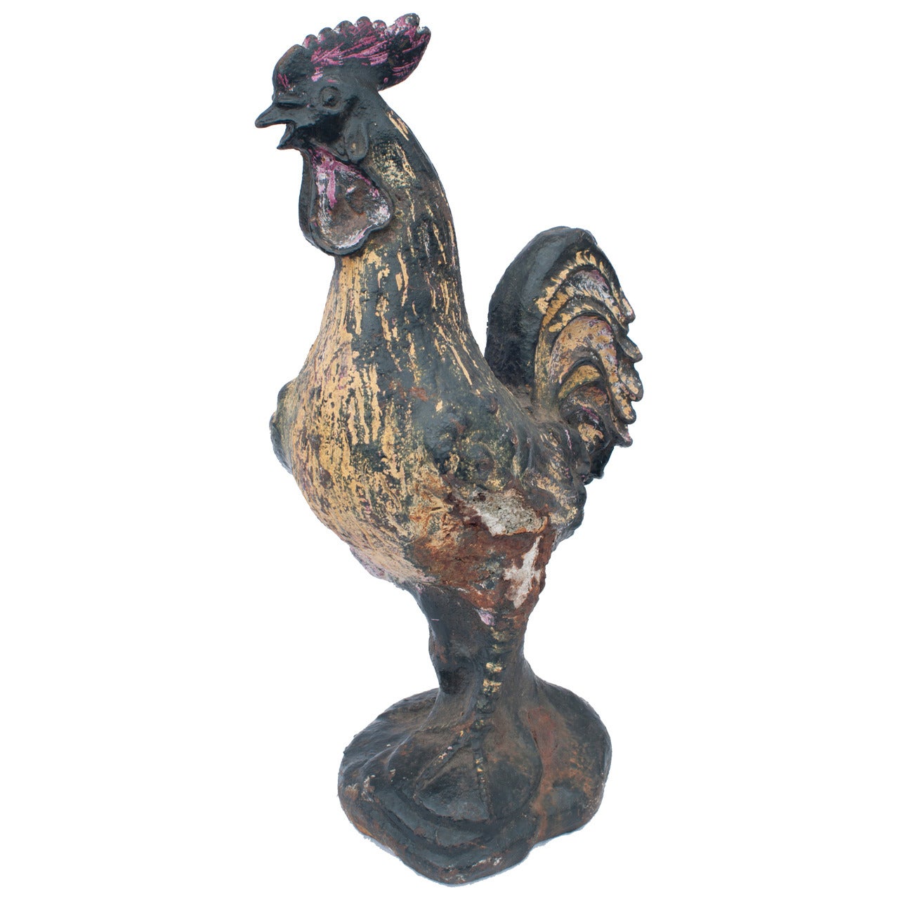 Very Rare Painted Rooster Sculpture